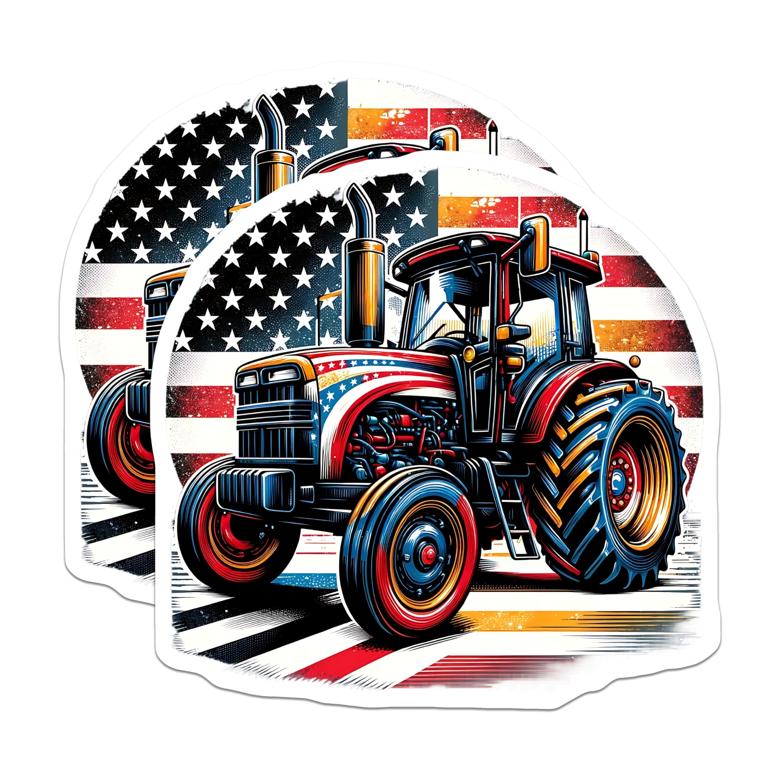 (2 Pack) Tractor Stickers - Patriotic American Flag Tractor - Farm Stickers - 5" On Longest Side - Sticks to Smooth Flat Surfaces - Made in USA - BMCS15420