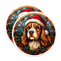 (2 Pack) Cavalier King Charles Magnets - Stained Glass Christmas Dog - Santa Hat Holiday Decor - 5 Inches On Longest Side - Thick Durable Magnet - Made in USA - MAG29638