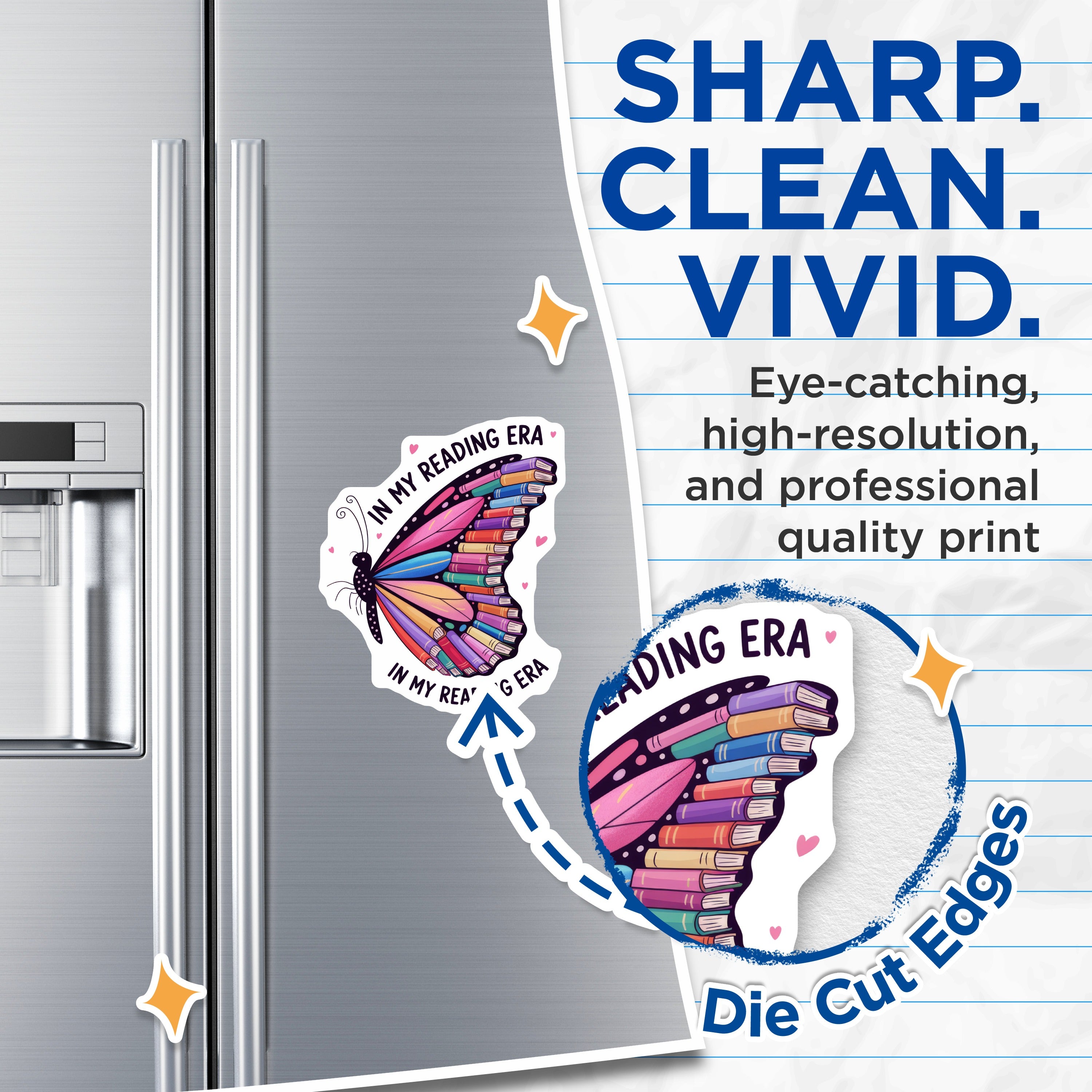 (2 Pack) Reading Era Butterfly Magnets - Bookworm Literary Decor - Aesthetic Refrigerator Magnets - 5 Inches On Longest Side - Thick Durable Magnet - Made in USA - MAG39074