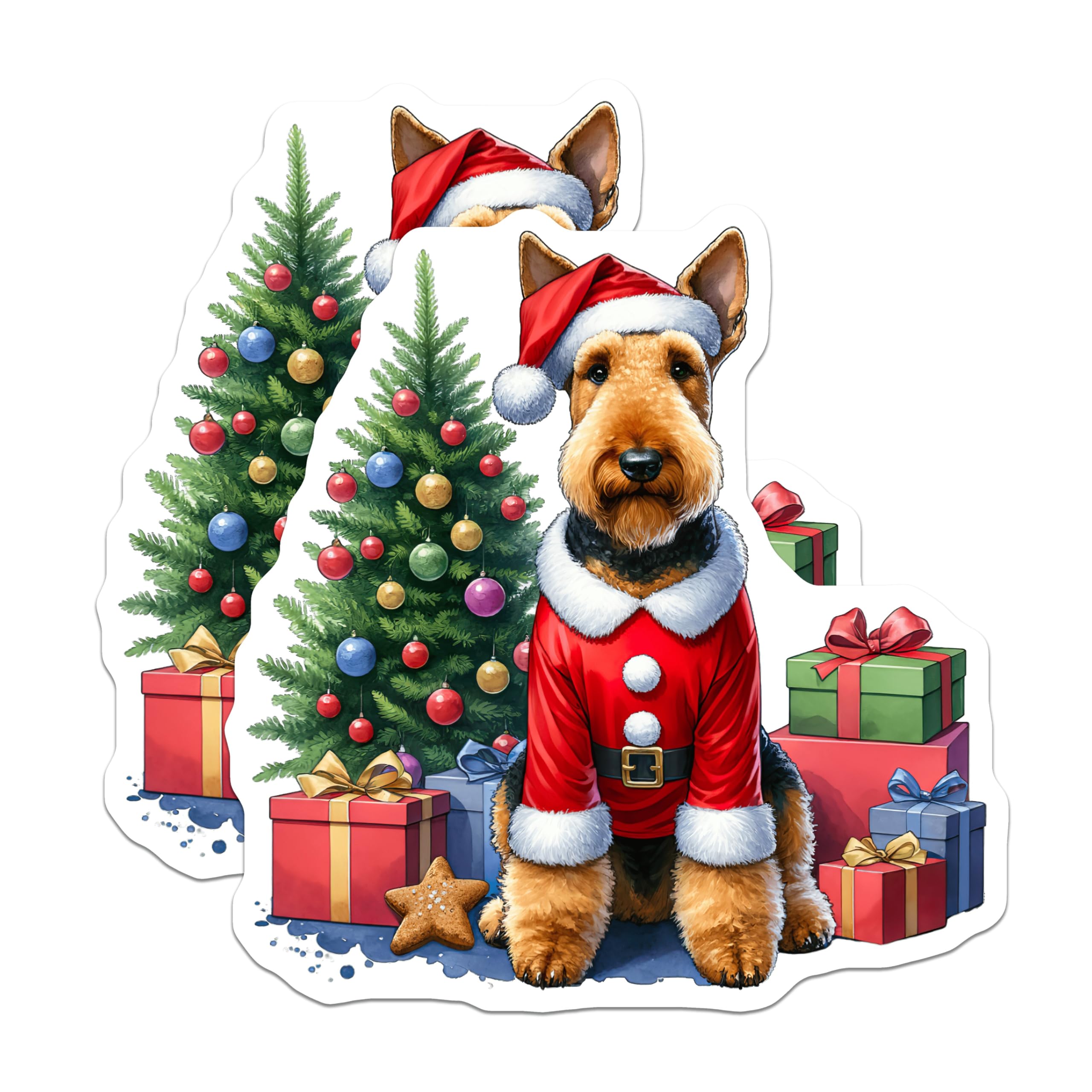 (2 Pack) Airedale Christmas Magnets - Santa Dog Refrigerator Decor - Holiday Pet Owner Present - 5 Inches On Longest Side - Thick Durable Magnet - Made in USA - MAG30522