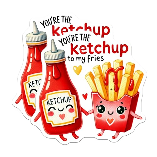 (2 Pack) Ketchup and Fries Stickers - Cute Food Stickers - Friendship Stickers for Laptops and Notebooks - 5" On Longest Side - Sticks to Any Smooth Flat Surface - Made in USA - BMCS3515