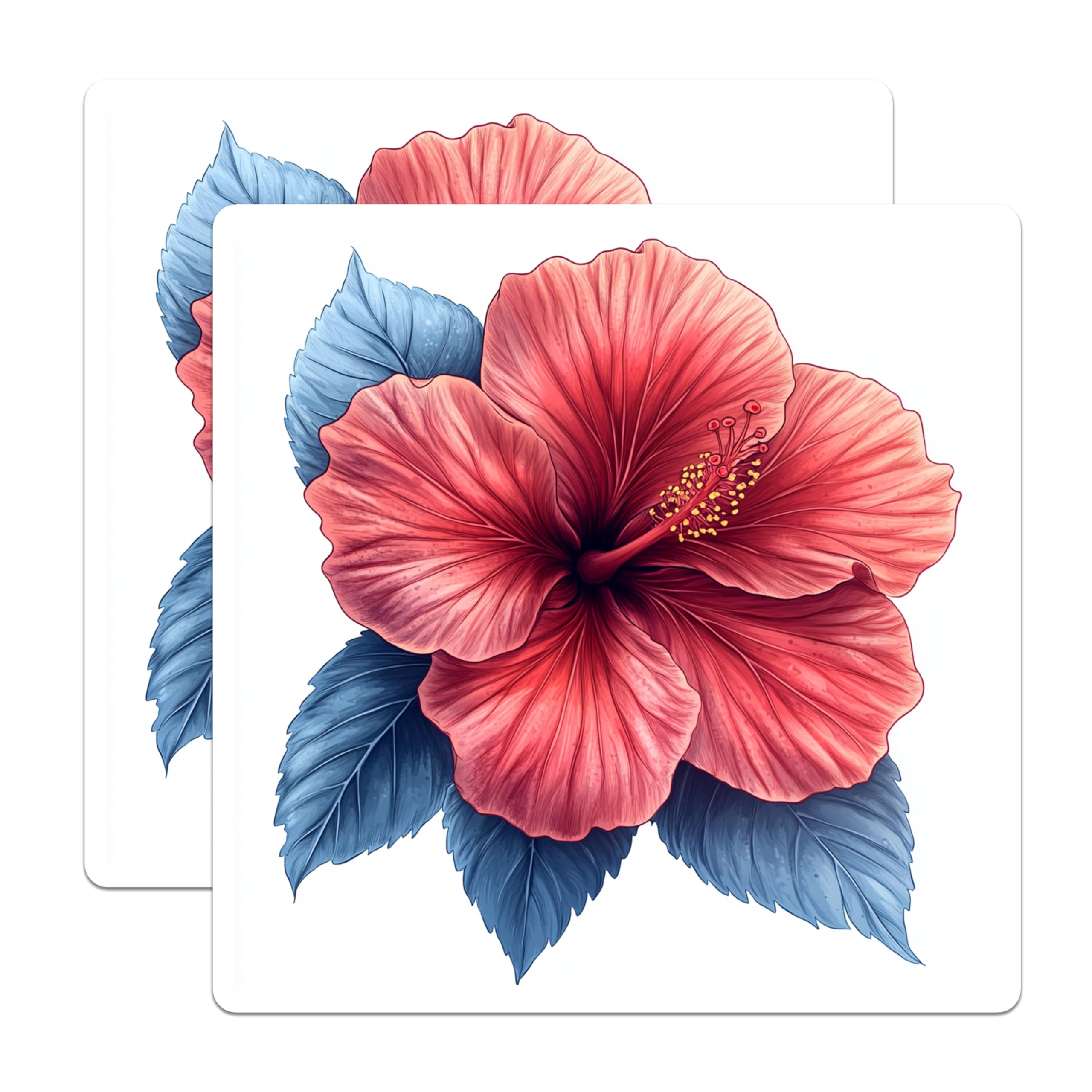 (2 Pack) Red Hibiscus Magnets - Tropical Flower Decor - Hawaiian Floral Kitchen Accessory - 5 Inches On Longest Side - Thick Durable Magnet - Made in USA - MAG26257
