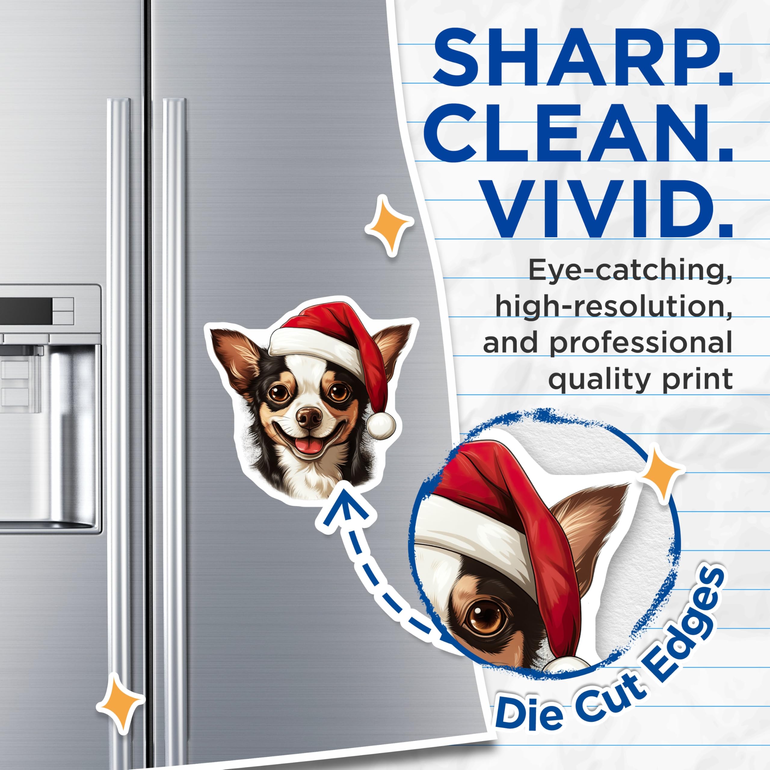 (2 Pack) Christmas Chihuahua Magnets - Santa Hat Dog Decor - Holiday Pet Lover Fridge Accessories - 5 Inches On Longest Side - Thick Durable Magnet - Made in USA - MAG28295