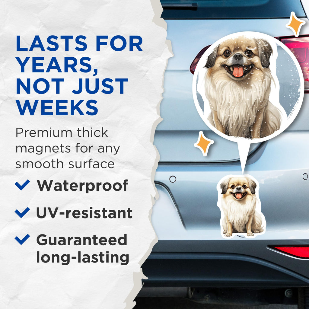 (2 Pack) Pekingese Dog Magnets - Happy Fluffy Puppy Pet Art - Shih Tzu Lover Fridge Decor - Animal Owner Accessory - 5 Inches On Longest Side - Thick Durable Magnet - Made in USA - MAG26156