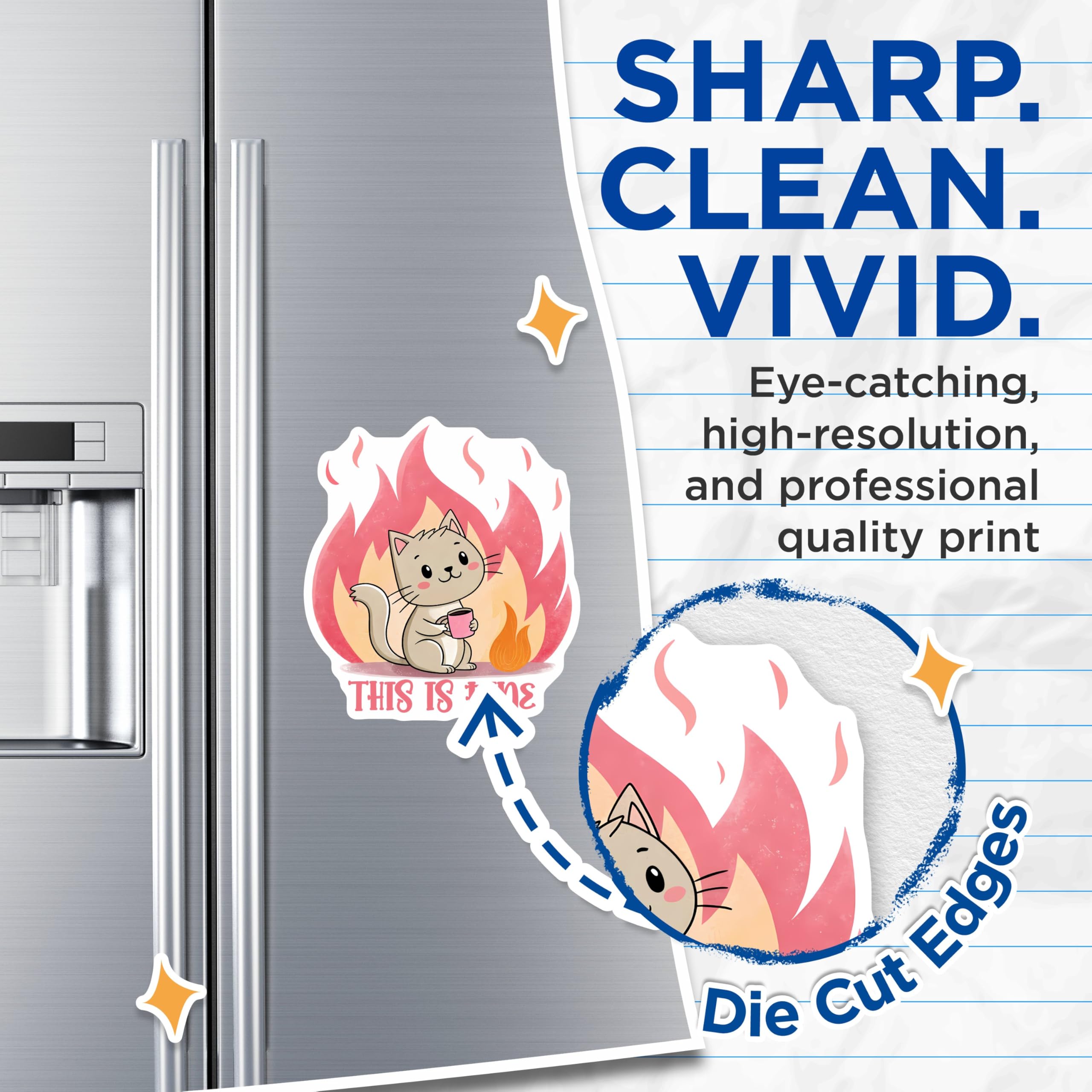 (2 Pack) Cute Cat Meme Magnets - This is Fine Cartoon Magnets - Funny Cat Fire Magnets for Fridge - 5" On Longest Side - for Cars, Refrigerators, Toolboxes, Lockers - Made in USA BMCS3319