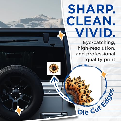 (2 Pack) Sunflower Stickers - Leopard Print Flower Stickers - Unique Floral Vinyl Stickers - 5" On Longest Side - Sticks to Smooth Flat Surfaces - Made in USA - BMCS5332