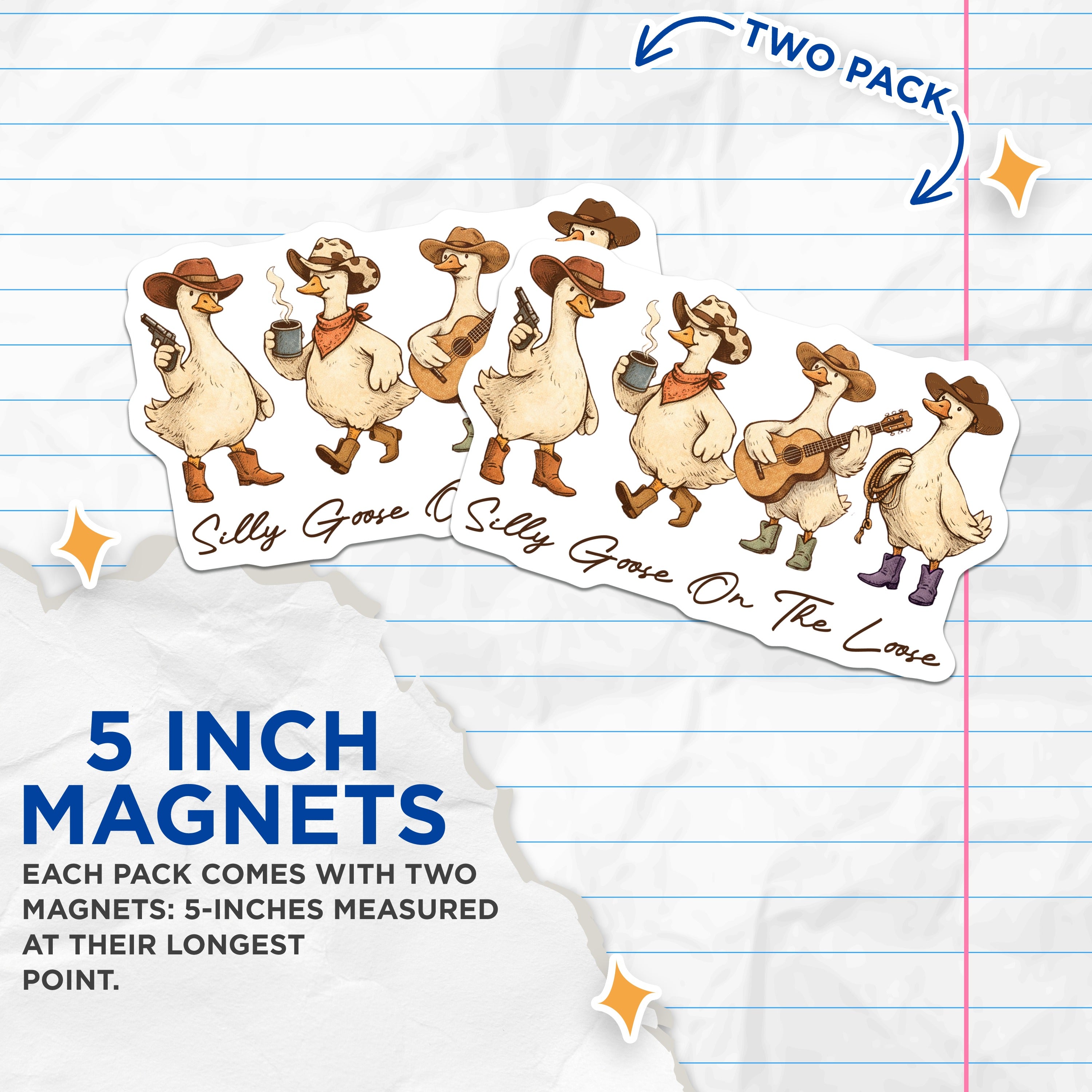 (2 Pack) Silly Goose On The Loose Magnets - Cowboy Geese Decor - Funny Farm Animal Western Kitchen Fridge - 5 Inches On Longest Side - Thick Durable Magnet - Made in USA - MAG39254