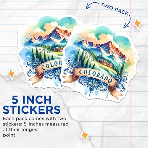 (2 Pack) Colorado Mountain Stickers - Travel Stickers - Nature Scenery Stickers - 5" On Longest Side - Sticks to Smooth Flat Surfaces - Made in USA - BMCS6941