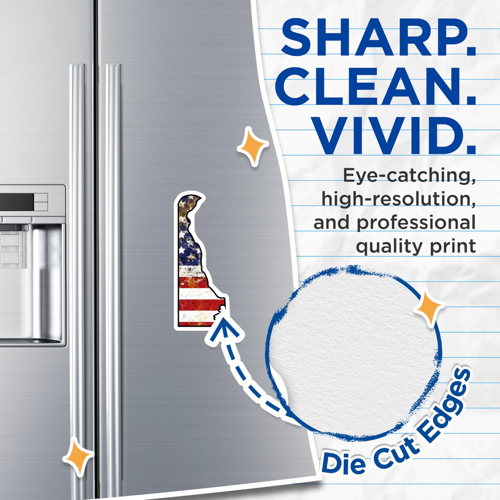 (2 Pack) Delaware State Magnets - American Flag - Delaware Pride Decor - 5" On Longest Side - Premium Magnet - for Cars, Refrigerators, Toolboxes, Lockers - Made in USA - MAG18659