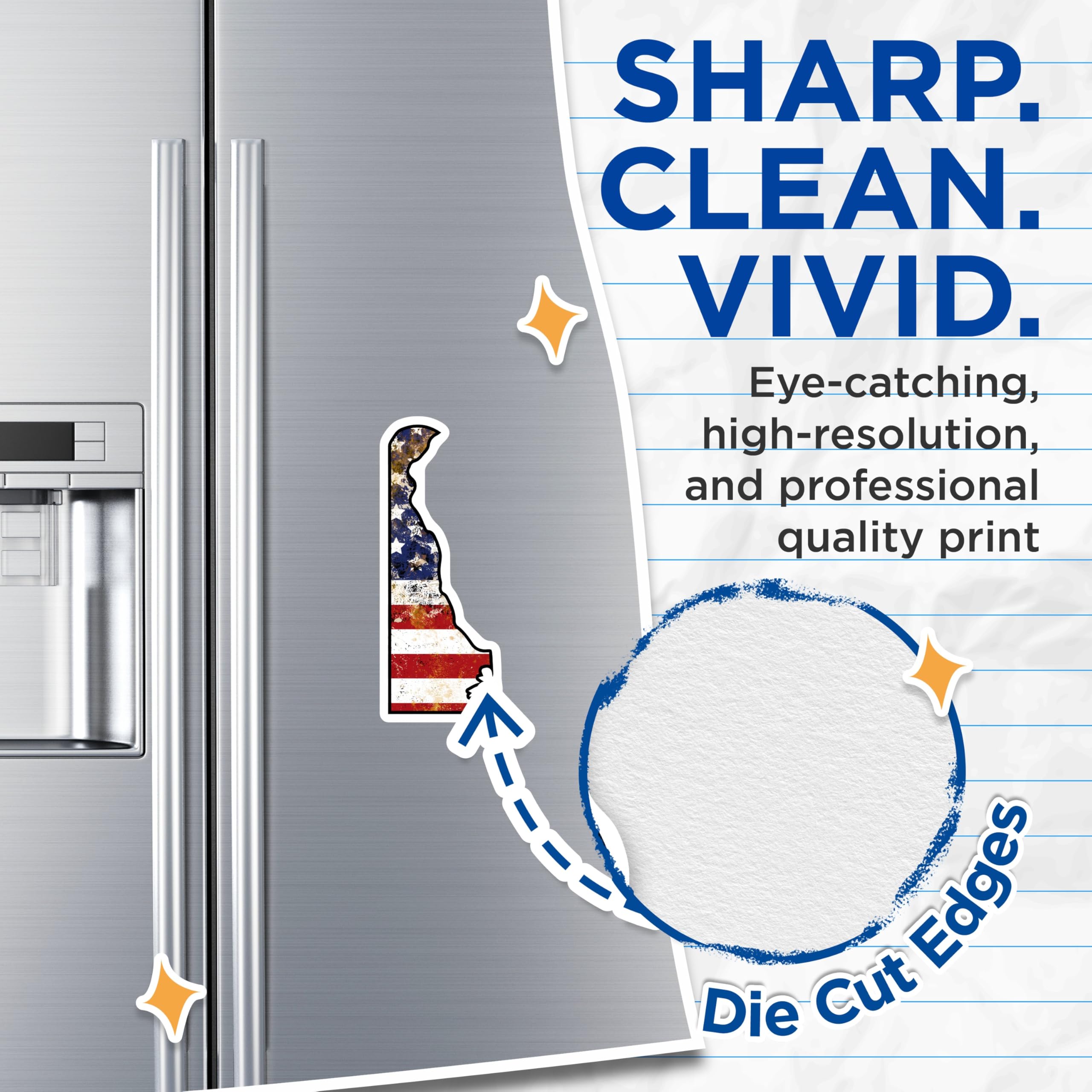 (2 Pack) Delaware State Magnets - American Flag - Delaware Pride Decor - 5" On Longest Side - Premium Magnet - for Cars, Refrigerators, Toolboxes, Lockers - Made in USA - MAG18659