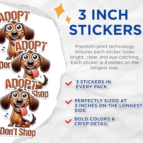 (3 Pack) Adopt Dont Shop Decals - Rescue Dog Decal - Animal Lover Sticker - 3 Inches On Longest Side - Easy Peel & Apply - Made in USA - 3MCS1606