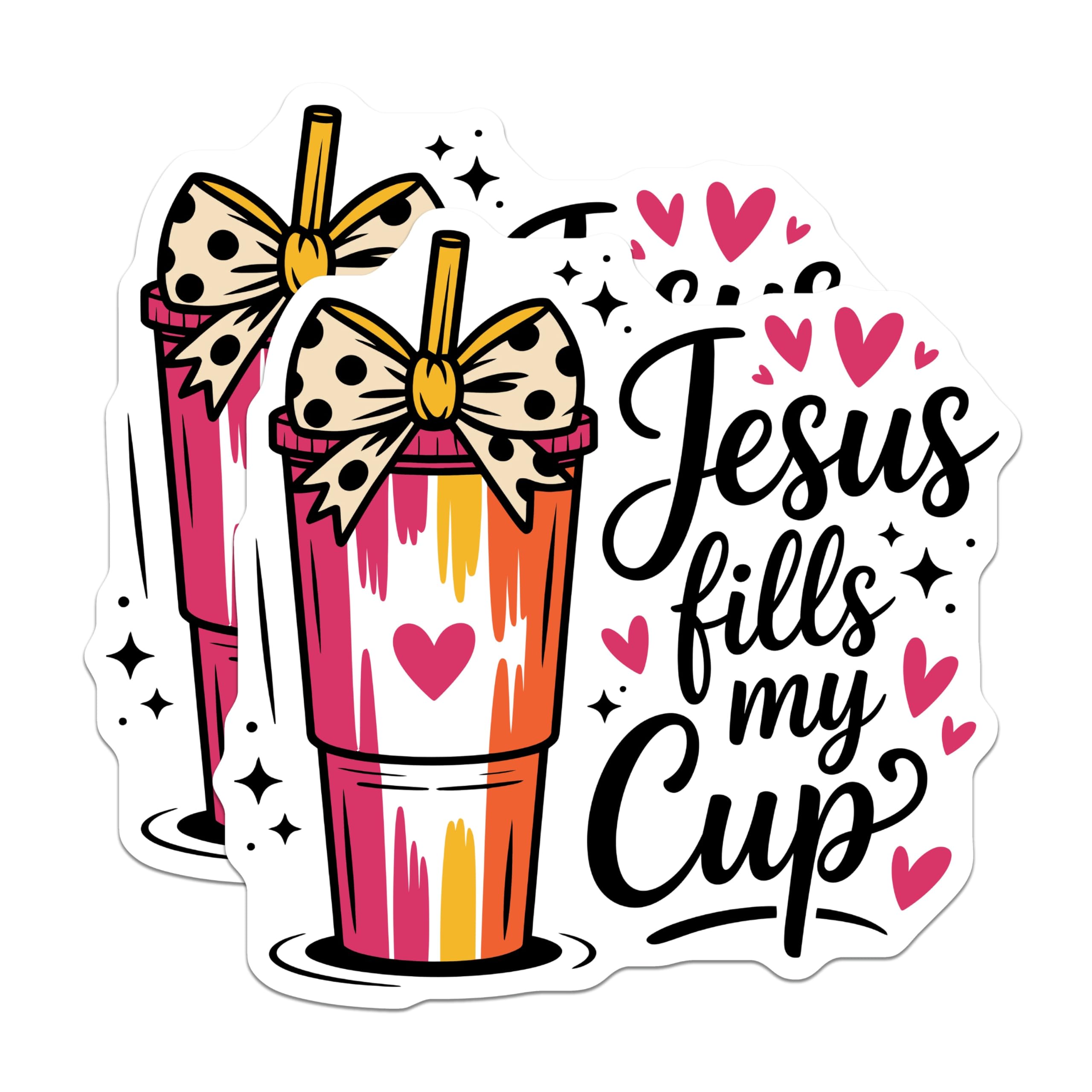 (2 Pack) Jesus Fills My Cup Magnets - Christian Faith Saying - Inspirational Religious Tumbler Decor - 5 Inches On Longest Side - Thick Durable Magnet - Made in USA - MAG21047