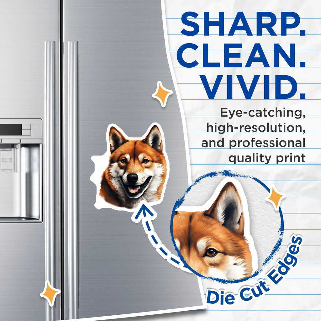 (2 Pack) Shiba Inu Dog Magnets - Cheerful Smiling Pet Art - Japanese Dog Lover Refrigerator Magnets - 5 Inches On Longest Side - Thick Durable Magnet - Made in USA - MAG30496