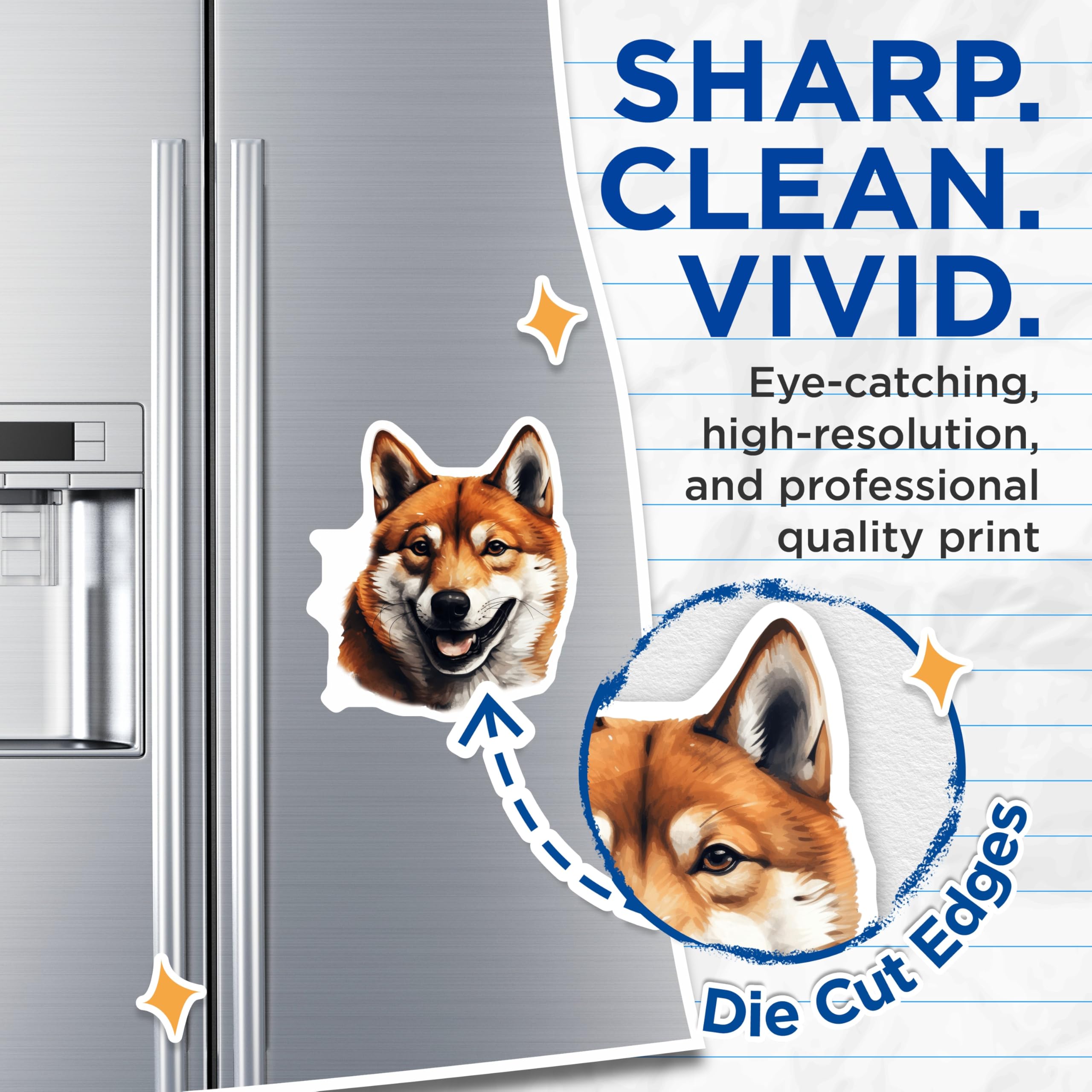 (2 Pack) Shiba Inu Dog Magnets - Cheerful Smiling Pet Art - Japanese Dog Lover Refrigerator Magnets - 5 Inches On Longest Side - Thick Durable Magnet - Made in USA - MAG30496