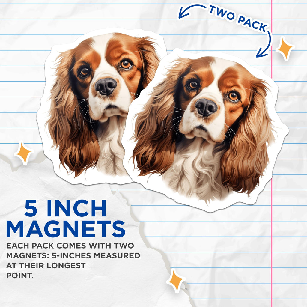 (2 Pack) Cavalier King Charles Magnets - Dog Lover Kitchen Decor - Pet Parent Fridge Art - 5 Inches On Longest Side - Thick Durable Magnet - Made in USA - MAG29258