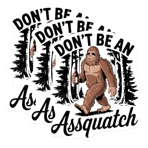 (3 Pack) Bigfoot Decals - Sasquatch Stickers - Funny Assquatch Decal - 3 Inches On Longest Side - Easy Peel & Apply - Made in USA - 3MCS2219