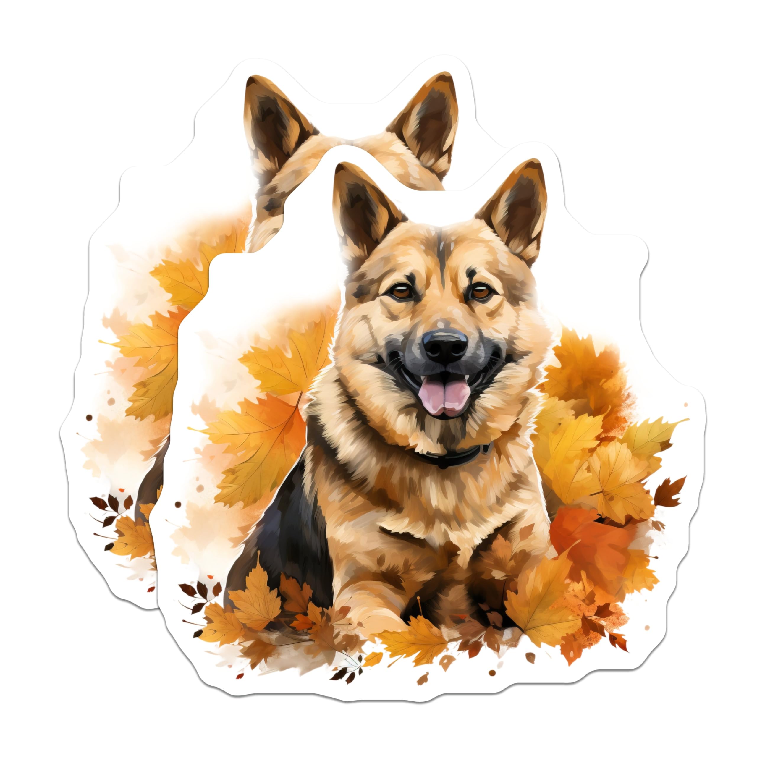 (2 Pack) German Shepherd Magnets - Autumn Dog Art - Happy Dog Lover Decor - 5 Inches On Longest Side - Thick Durable Magnet - Made in USA - MAG24292