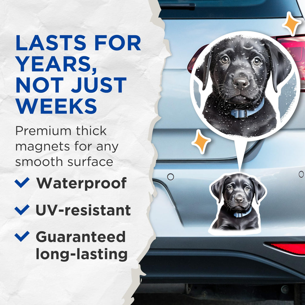 (2 Pack) Black Lab Puppy Magnets - Cute Labrador Retriever Dog Lover Collectible - Pet Owner Refrigerator Decor - 5 Inches On Longest Side - Thick Durable Magnet - Made in USA - MAG25078