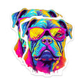 (2 Pack) Colorful Dog Stickers - Neon Dog Art Stickers - Bright Bulldog Stickers - 5" On Longest Side - Sticks to Smooth Flat Surfaces - Made in USA - BMCS7233