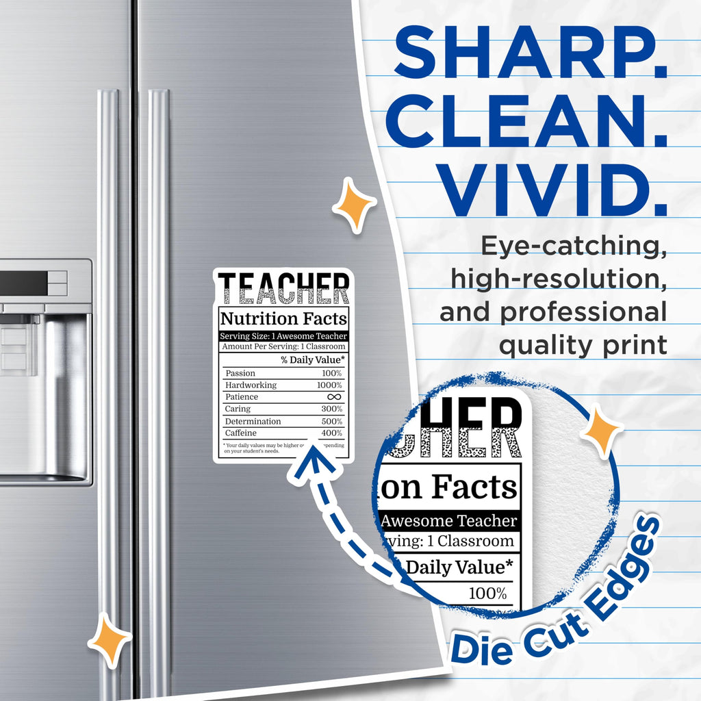 (2 Pack) Teacher Nutrition Facts Magnets - Educator Appreciation - School Decor Magnet - 5" On Longest Side - Premium Magnet - for Cars, Refrigerators, Toolboxes, Lockers - Made in USA - MAG15454