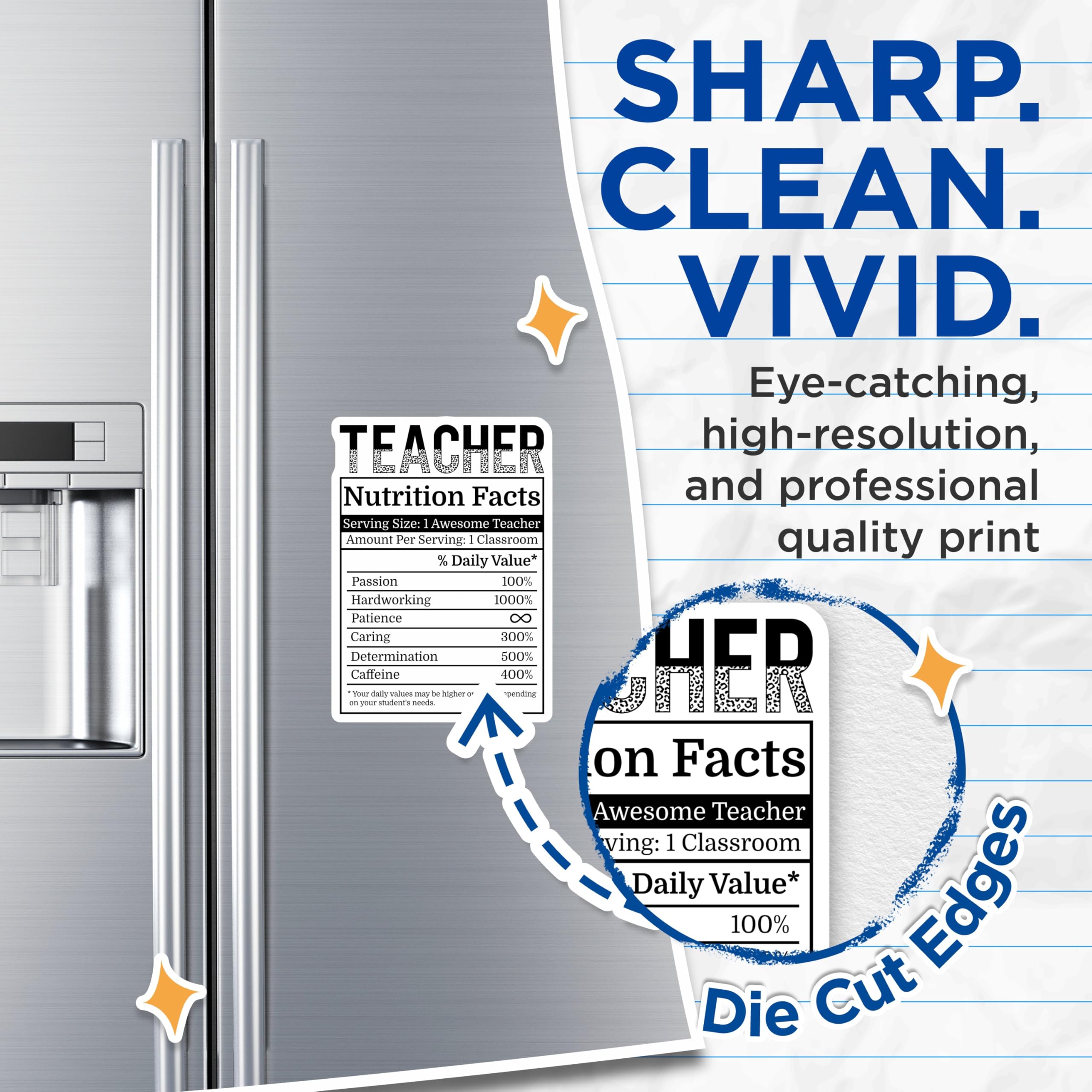 (2 Pack) Teacher Nutrition Facts Magnets - Educator Appreciation - School Decor Magnet - 5" On Longest Side - Premium Magnet - for Cars, Refrigerators, Toolboxes, Lockers - Made in USA - MAG15454