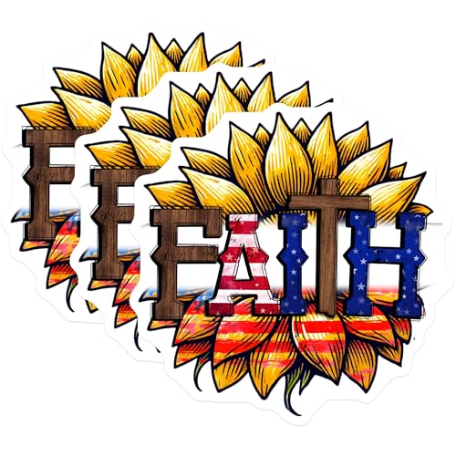 (3 Pack) Faith Sunflower Decals - American Flag - Christian Cross - 3 Inches On Longest Side - Easy Peel & Apply - Made in USA - 3MCS6640