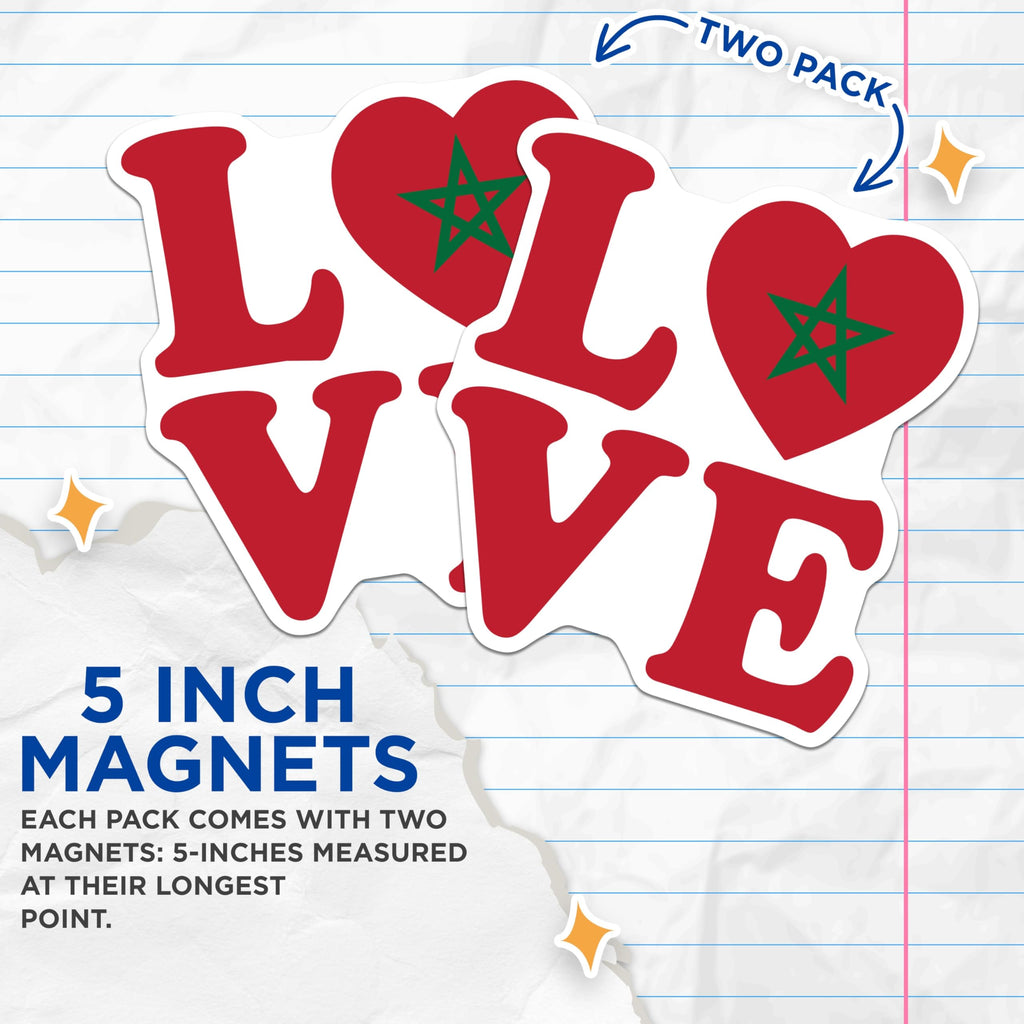 (2 Pack) Morocco Love Magnets - Moroccan Pride - Flag Heart Magnets - 5" On Longest Side - Premium Magnet - for Cars, Refrigerators, Toolboxes, Lockers - Made in USA - MAG18636