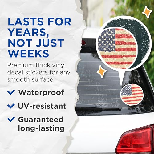 (2 Pack) Patriotic American Flag Stickers - Floral USA Sticker - Independence Day Sticker - 5" On Longest Side - Sticks to Smooth Flat Surfaces - Made in USA - BMCS8974
