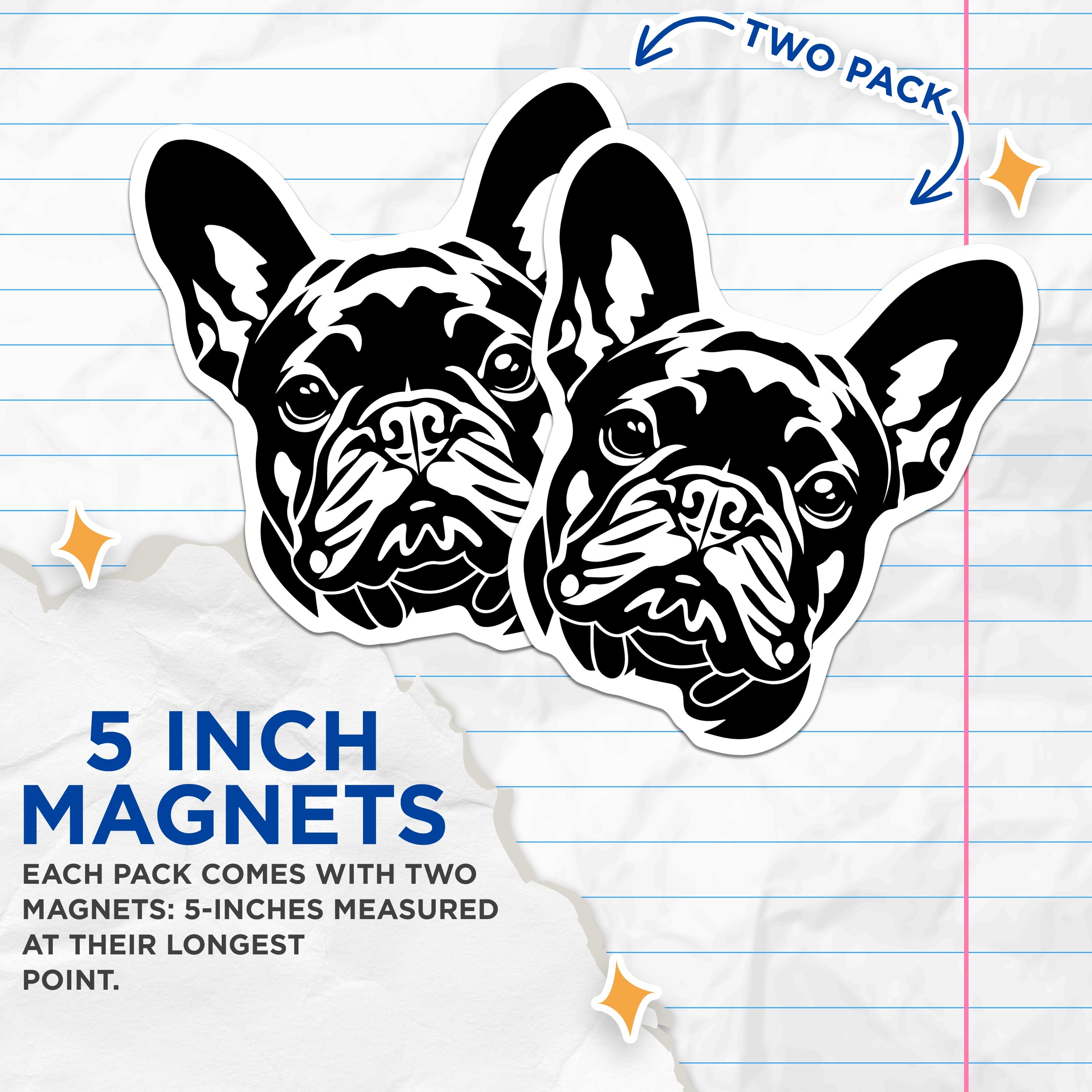 (2 Pack) French Bulldog Magnets - Dog Lover Fridge Decor - Frenchie Art - Pet Parent Accessory - Animal Silhouette Magnet - 5 Inches On Longest Side - Thick Durable Magnet - Made in USA - MAG36332