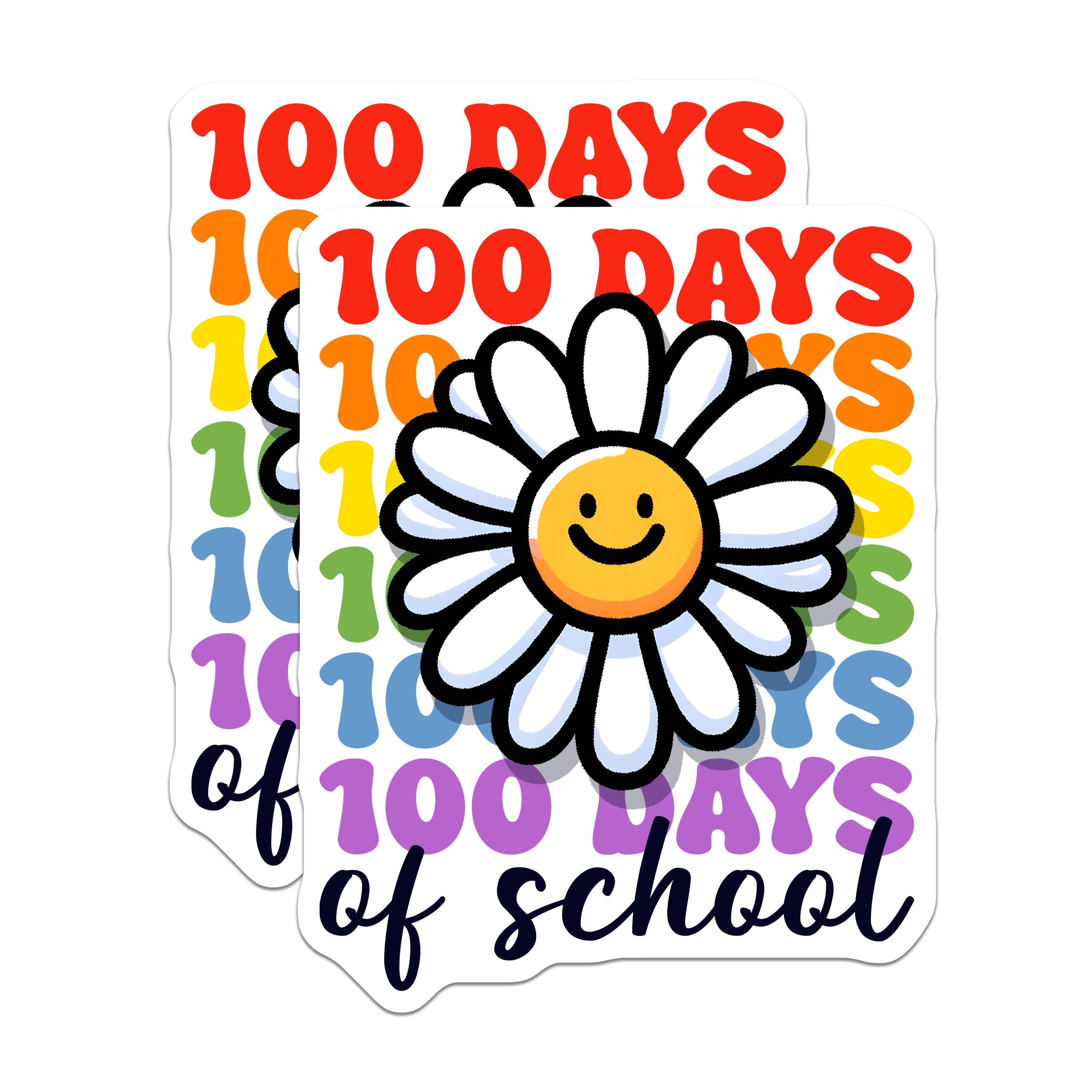 (2 Pack) 100th Day of School Magnets - Groovy Teacher Appreciation - Retro Happy Daisy - 5 Inches On Longest Side - Thick Durable Magnet - Made in USA - MAG39985
