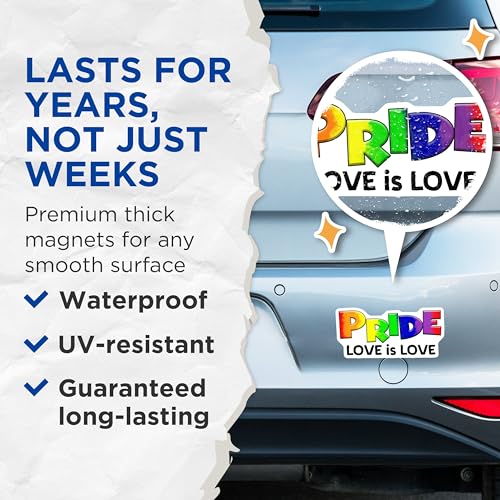(2 Pack) Pride Love is Love Magnets - Rainbow Pride - LGBTQ+ Decor - Equality Celebration - 5" On Longest Side - for Cars, Fridges, Toolboxes - Made in USA - MAG8267