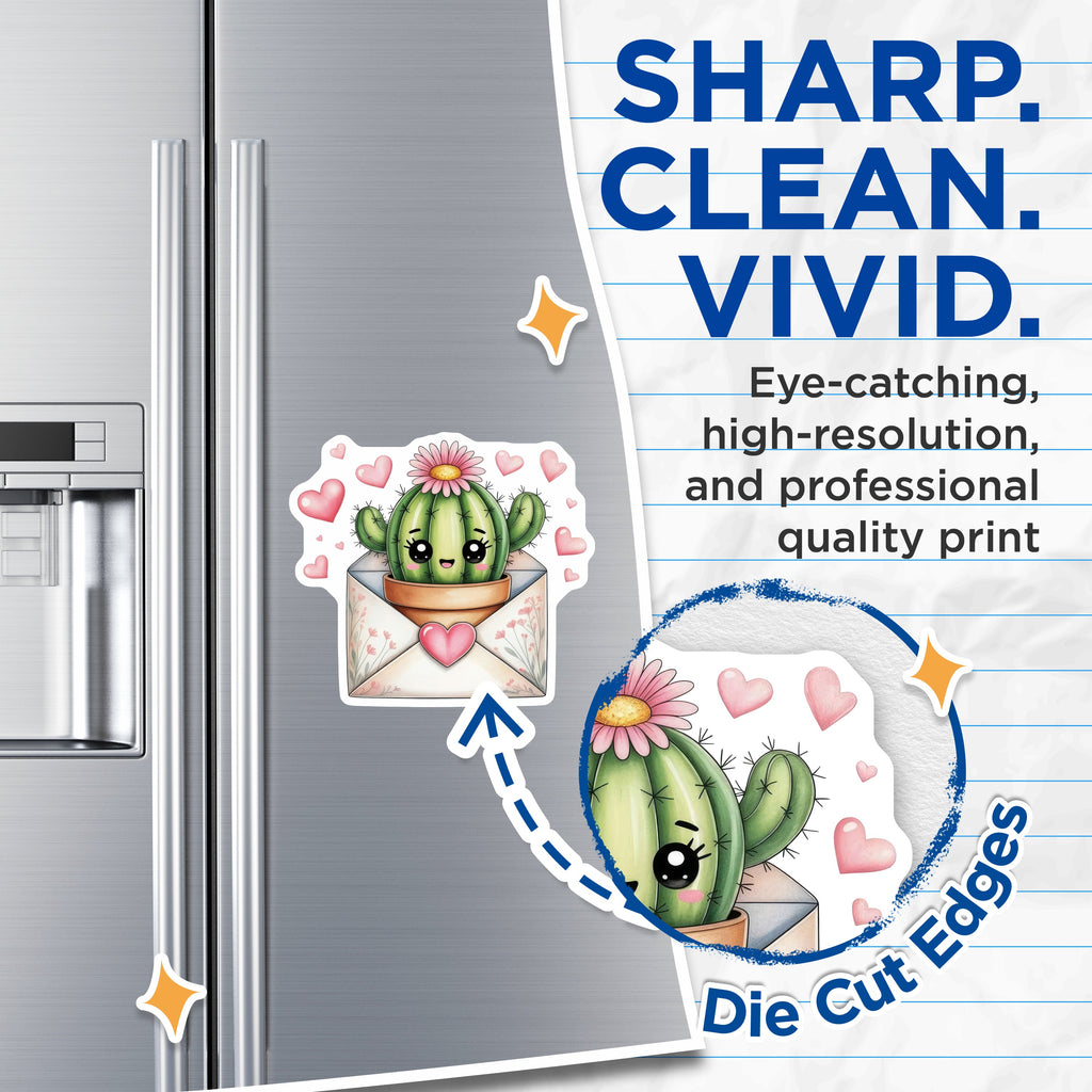 (2 Pack) Kawaii Cactus Magnets - Cute Succulent Decor - Valentine Refrigerator Locker Art - 5 Inches On Longest Side - Thick Durable Magnet - Made in USA - MAG36042