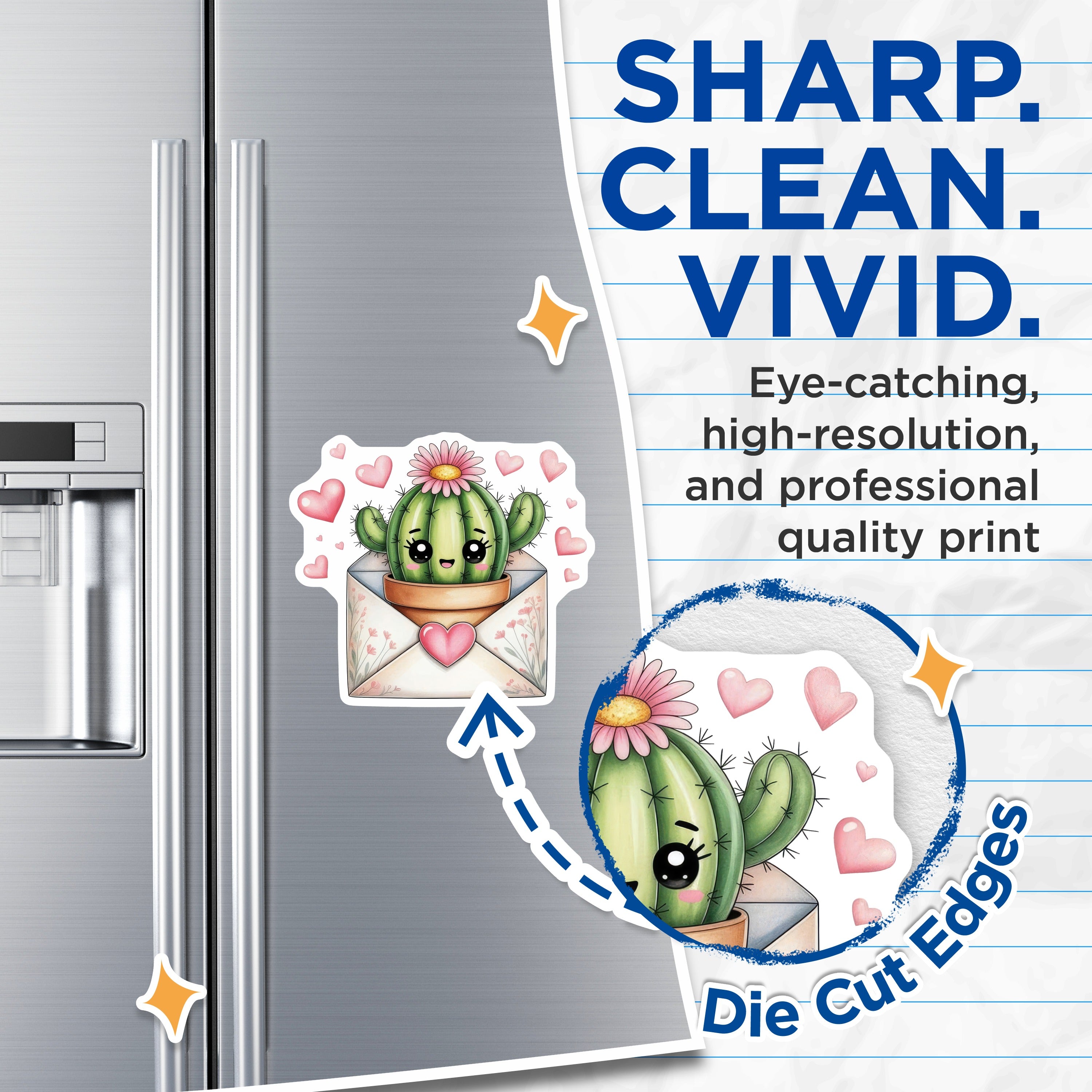 (2 Pack) Kawaii Cactus Magnets - Cute Succulent Decor - Valentine Refrigerator Locker Art - 5 Inches On Longest Side - Thick Durable Magnet - Made in USA - MAG36042