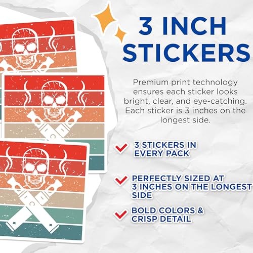 (3 Pack) Vaping Skull Decals - Vape Life - Retro Vaping Decals - 3 Inches On Longest Side - Easy Peel & Apply - Made in USA - 3MCS4306
