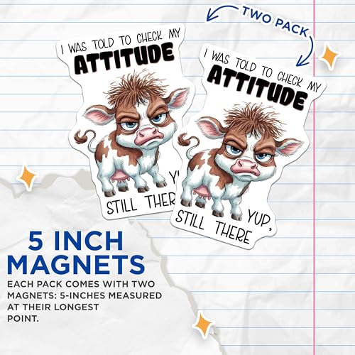 (2 Pack) Cute Fridge Decoration Magnet - 5" On Longest Side - Sticks to Smooth Flat Surfaces - Made in USA - MAG9804