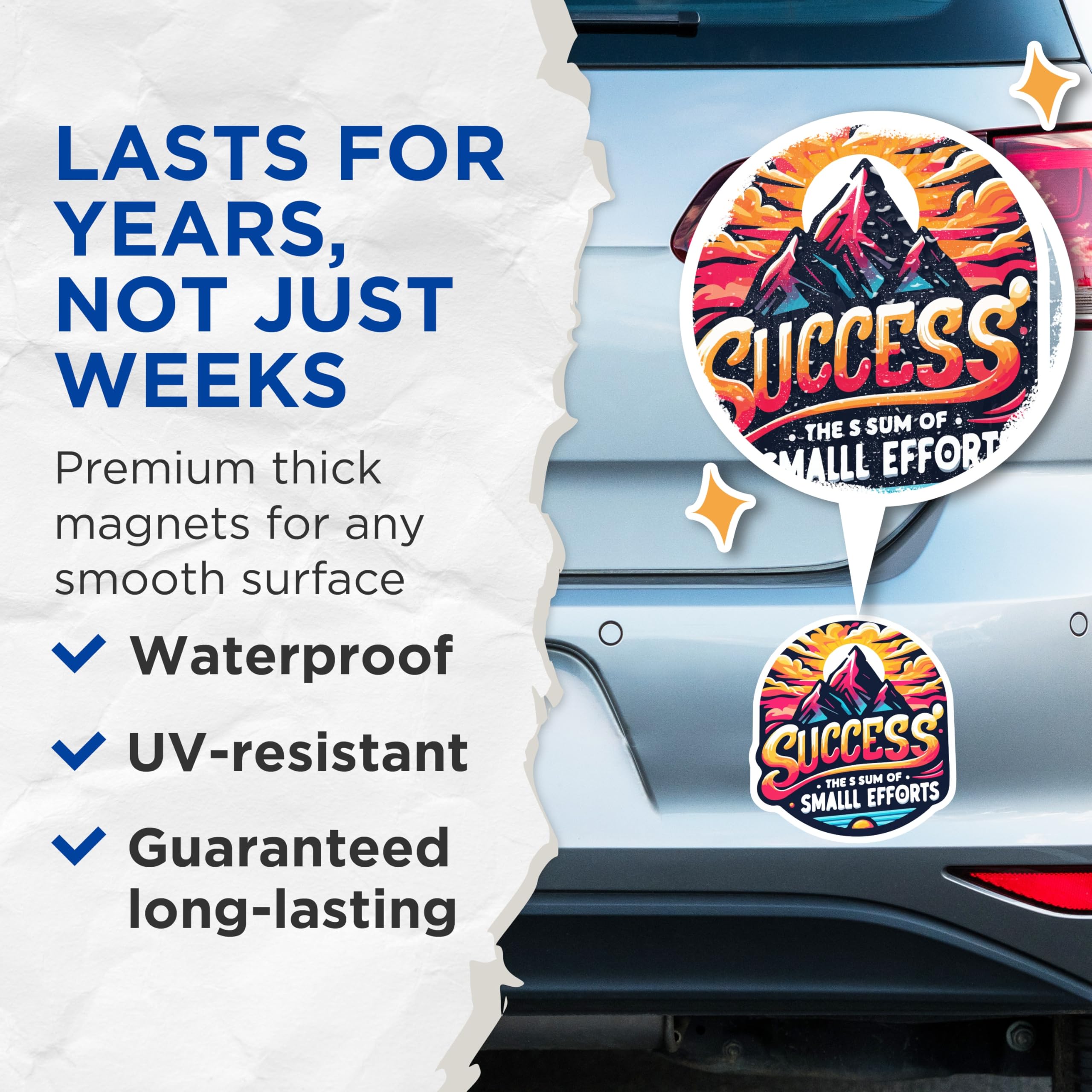(2 Pack) Success Quote Magnets - Mountain Landscape Art - Inspirational Office Decor - 5 Inches On Longest Side - Thick Durable Magnet - Made in USA - MAG19721