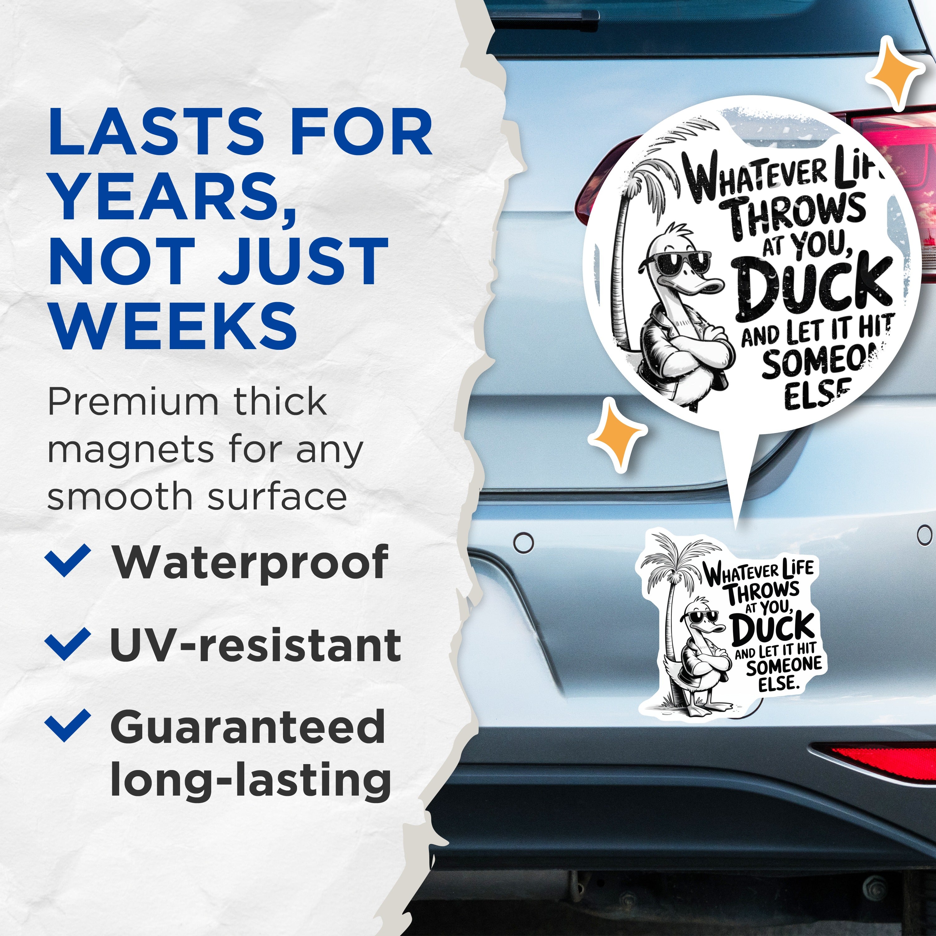 (2 Pack) Funny Duck Magnets - Sarcastic Quote Refrigerator Magnets - Quirky Office Humor Decor - 5 Inches On Longest Side - Thick Durable Magnet - Made in USA - MAG36357
