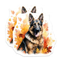 (2 Pack) German Shepherd Magnets - Watercolor Autumn Dog Art - Fall Leaves Decoration - GSD Pet Parent - 5 Inches On Longest Side - Thick Durable Magnet - Made in USA - MAG27290
