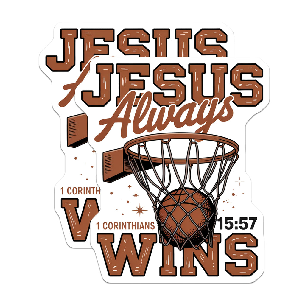 (2 Pack) Jesus Always Wins Magnets - 1 Corinthians 15:57 Basketball - Christian Sports Faith Decor - Religious Athlete Art - 5 Inches On Longest Side - Thick Durable Magnet - Made in USA - MAG24072