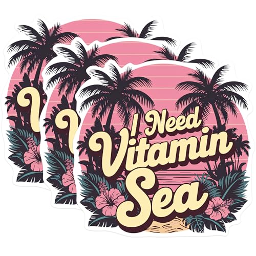 (3 Pack) Vitamin Sea Decals - Beach Lover - Tropical Laptop Decal - 3 Inches On Longest Side - Easy Peel & Apply - Made in USA - 3MCS0599