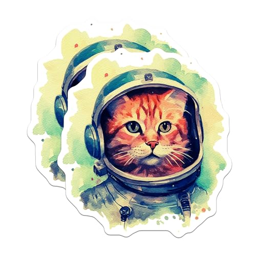 (2 Pack) Space Cat Magnets - Astronaut Cat Magnets - Whimsical Cat Decor Magnets - 5" On Longest Side - for Cars, Refrigerators, Toolboxes, Lockers - Made in USA MAG3608