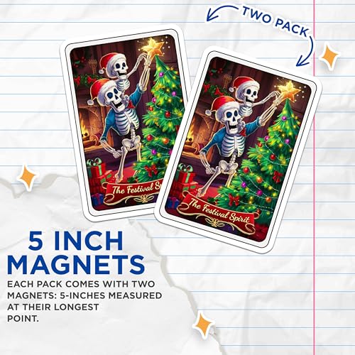 (2 Pack) The Festival Spirit Magnets - Skeleton Christmas - Holiday Skeleton Tree ations Magnets - 5" On Longest Side - for Cars, Fridges, Toolboxes - Made in USA - MAG4456