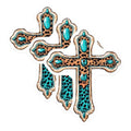 (3 Pack) Leopard Print Cross Decals - Turquoise Accent - Religious Inspired Sticker - 3 Inches On Longest Side - Easy Peel & Apply - Made in USA - 3MCS7503