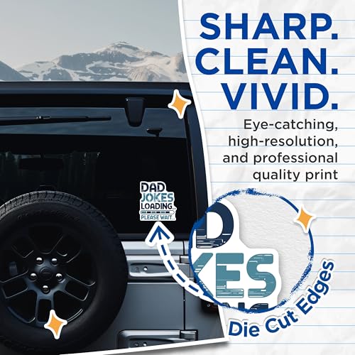 (2 Pack) Dad Jokes Loading Stickers - Funny Dad Humor - Father's Day from Kids - 5" On Longest Side - Sticks to Smooth Flat Surfaces - Made in USA - BMCS5796