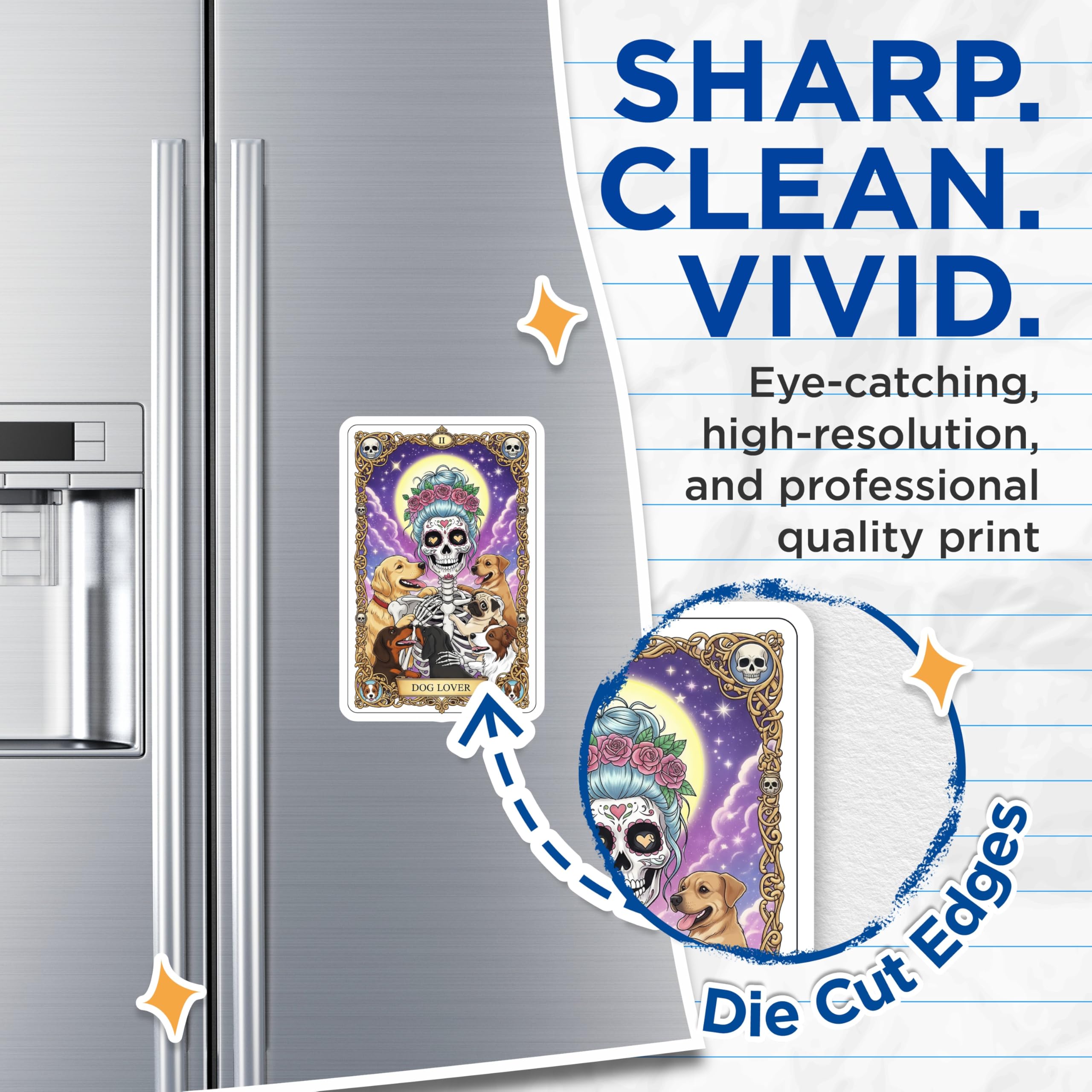 (2 Pack) Dog Lover Skeleton Magnets - Halloween Dog Art - Sugar Skull Decor - 5" On Longest Side - Premium Magnet - for Cars, Refrigerators, Toolboxes, Lockers - Made in USA - MAG14634