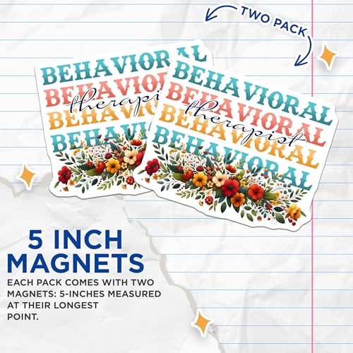 (2 Pack) Behavioral Therapist Magnets - Floral Motivational Magnets - Positive Quote Magnets - 5" On Longest Side - for Cars, Refrigerators, Toolboxes, Lockers - Made in USA BMCS3174
