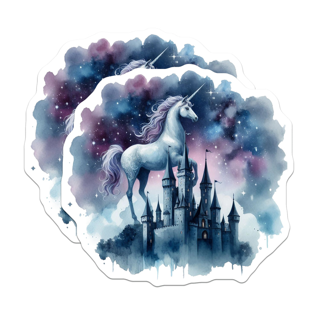 (2 Pack) Galaxy Unicorn Magnets - Mystical Castle Art - Dreamy Fantasy Home Decor - 5 Inches On Longest Side - Thick Durable Magnet - Made in USA - MAG38128