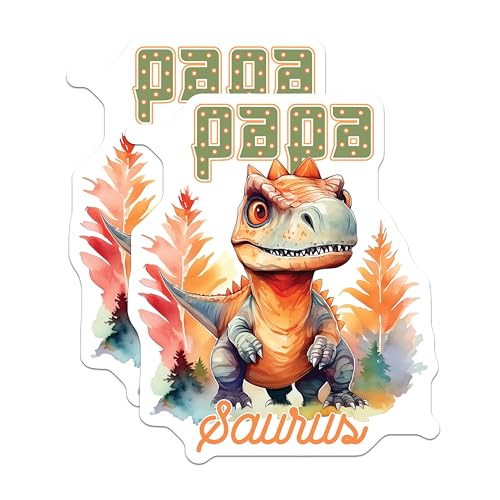 (2 Pack) Papasaurus Stickers - Cute Dinosaur Stickers - Fun Stickers for Kids and Adults - 5" On Longest Side - Sticks to Smooth Flat Surfaces - Made in USA - BMCS4205