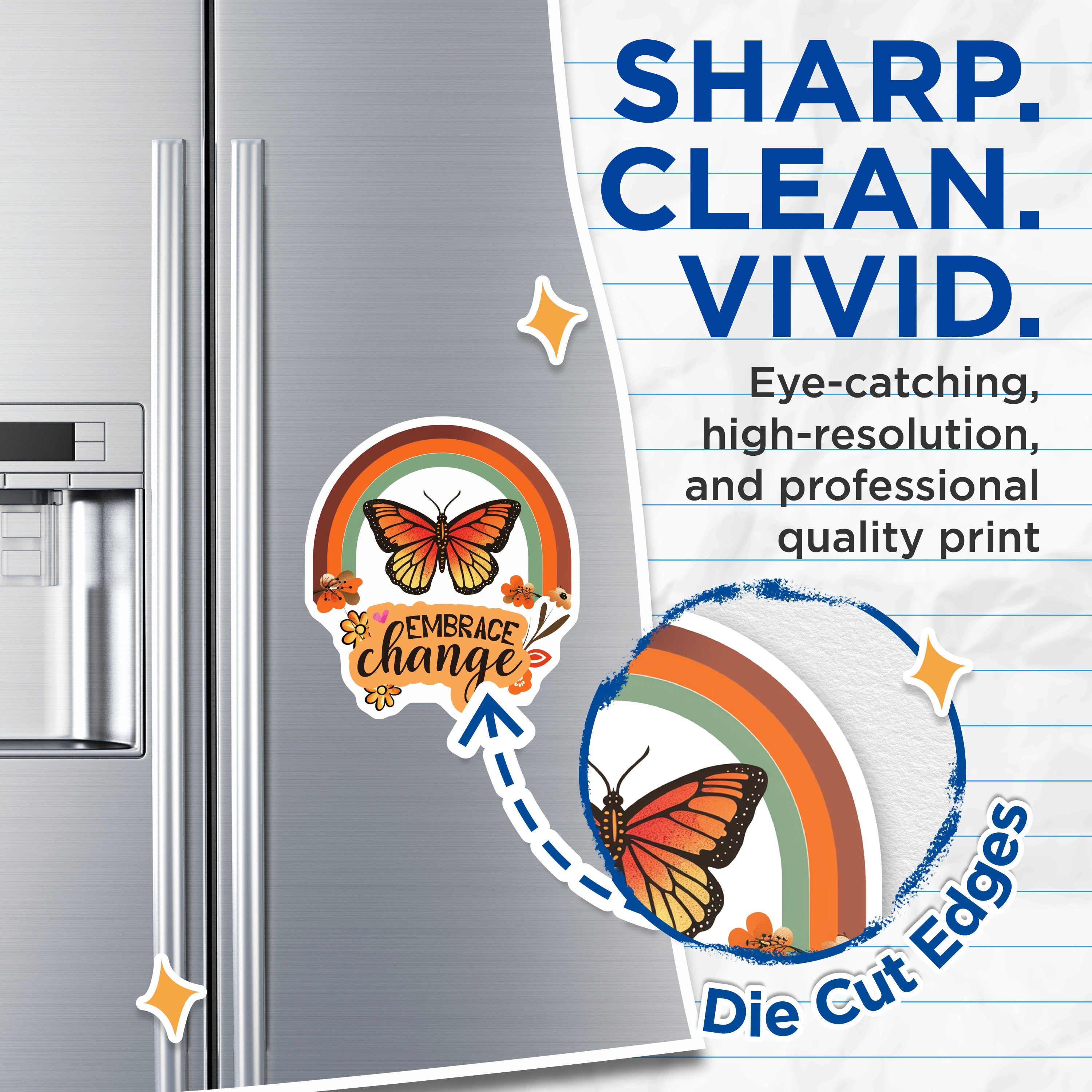 (2 Pack) Embrace Change Magnets - Monarch Butterfly Rainbow Decor - Positive Affirmation Reminder - 5 Inches On Longest Side - Thick Durable Magnet - Made in USA - MAG36377