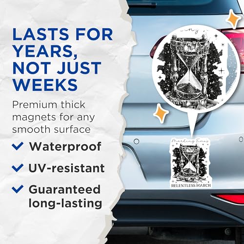 (2 Pack) Marking Time's Relentless March Magnets - Hourglass with Stars - Time Management Decor - 5" On Longest Side - for Cars, Refrigerators, Toolboxes, Lockers - Made in USA BMCS3527